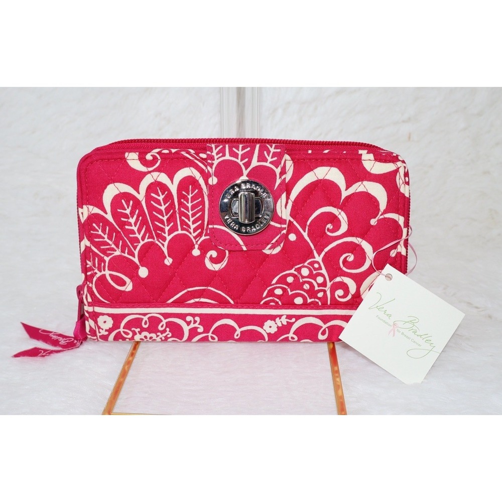 NWT Vera Bradley Turn Lock Wallet Twirly Birds Pink Quilted Cotton Retired